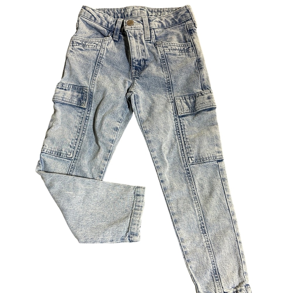 Gap Kids Girls Size 8 Girlfriend Fit Cargo Jeans Light Wash Denim Utility Pants